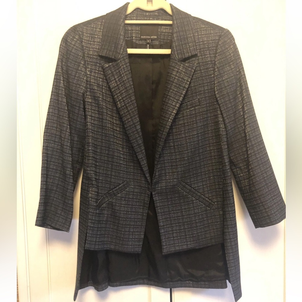Marissa Webb Blue Metallic Plaid High Low Blazer